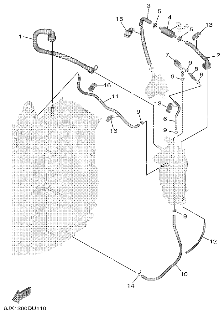 Yamaha F75F, F100G VAPOR SEPARATOR 2 parts diagram